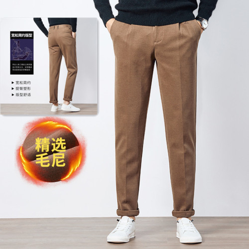 autumn and winter elastic woolen fabric thickened small suit pants men‘s soft breathable loose simple casual pants men‘s style comfortable