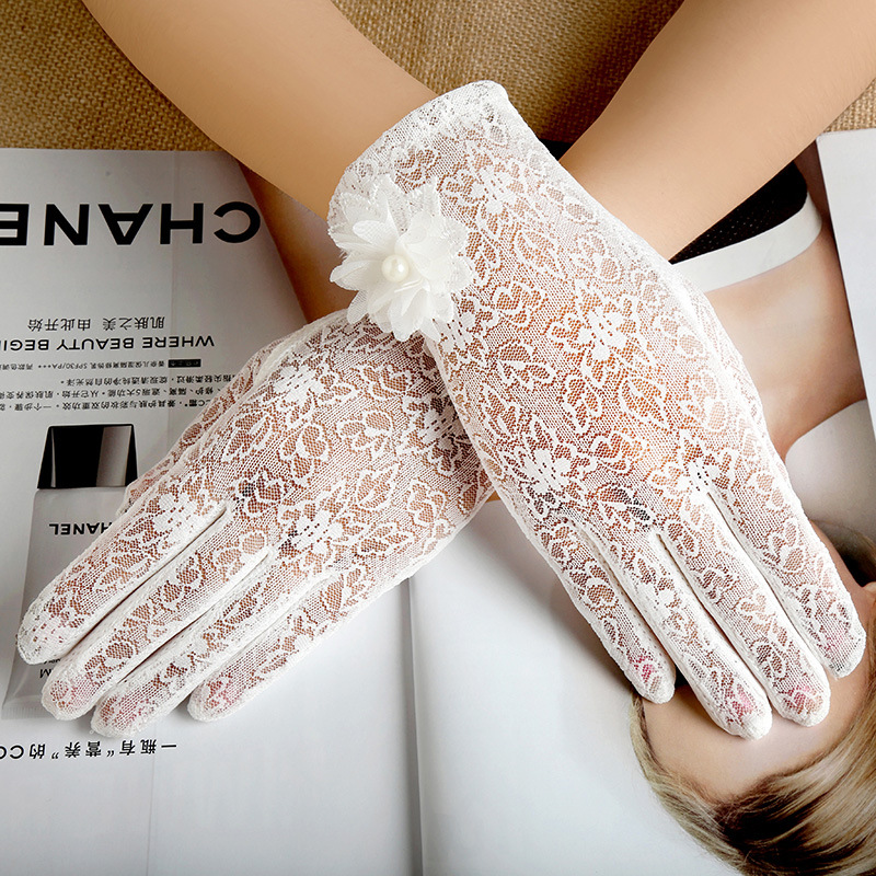 Lace Gloves Flower Sun Protection Gloves Short Summer Electric Car Driving Gloves Women's Non-S
