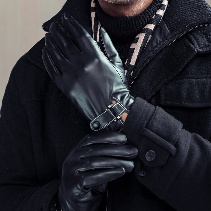 Fleece-Lined Thick Windproof Warm Waterproof Touch Screen Heating Gloves Generation Hair Leather Glo