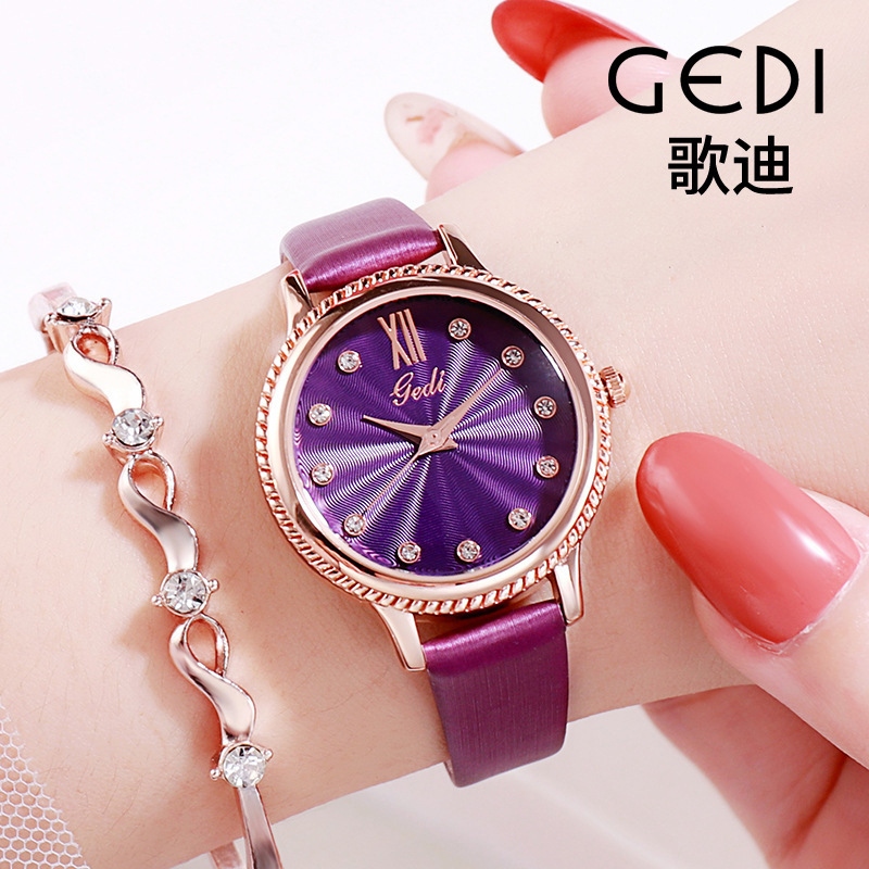 GEDI抖音网红防水韩版女表皮带时尚可爱甜美学生镶钻手表一件代发