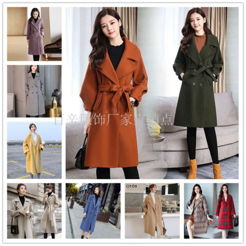 2024 autumn and winter new women‘s woolen coat women‘s mid-length korean style loose woolen coat special clearance wholesale
