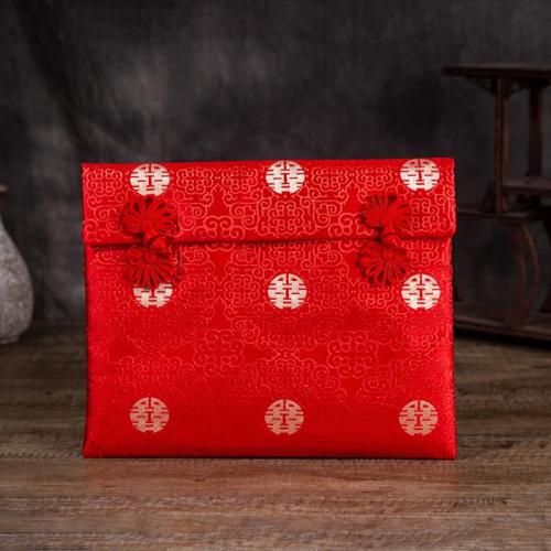 2021 New Satin Cloth Red Packet Wedding Bag Eternal Love with Buttons and Tassels.