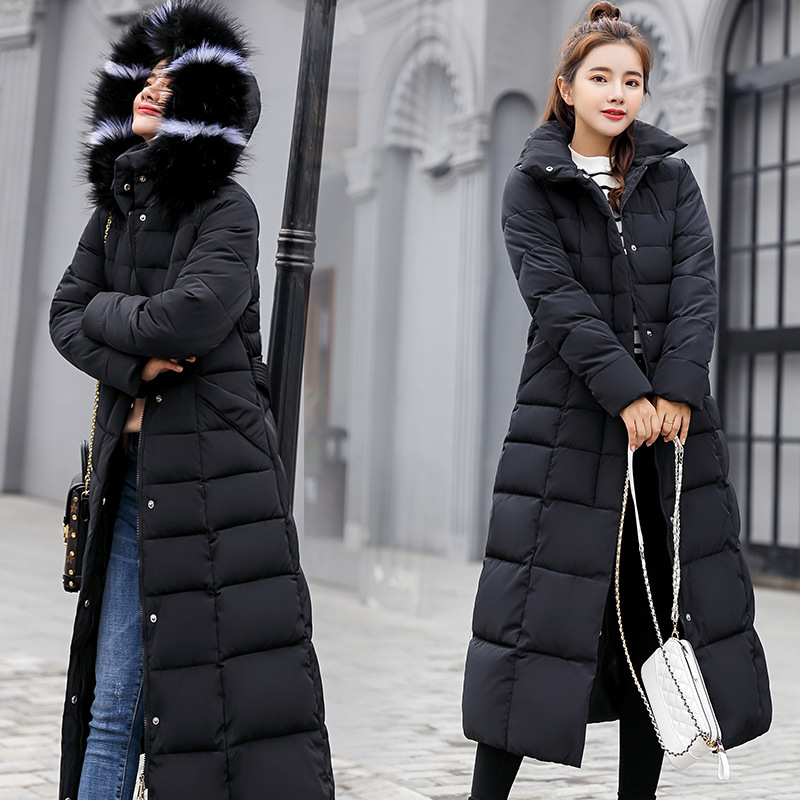 2020 Korean Style Slim-Fitting Cotton-Padded Jacket Women's Overknee Long Detachable Fur Collar