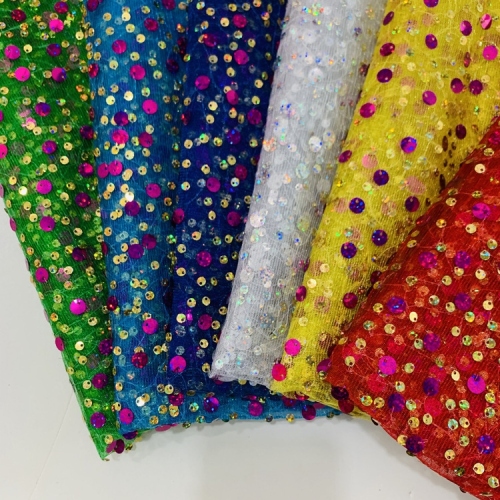 mesh embroidered fabric 5 plus 9mm sequins wedding dress costume fabric veil children‘s clothing dress fabric