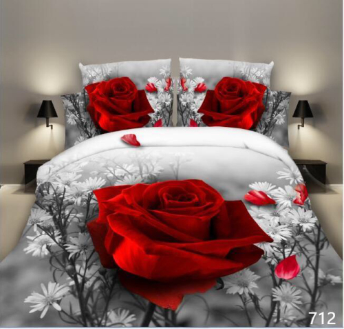 5D Four-Piece Set Big Flower European and American Foreign Trade Bedding Factory Direct Wholesale