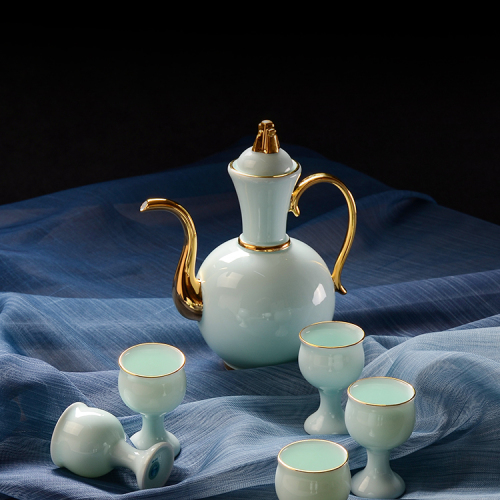 huaguang ceramic huaqing porcelain wine set suit chinese bone china complete set of wine set high-end luxury gift qianfeng emerald wine set