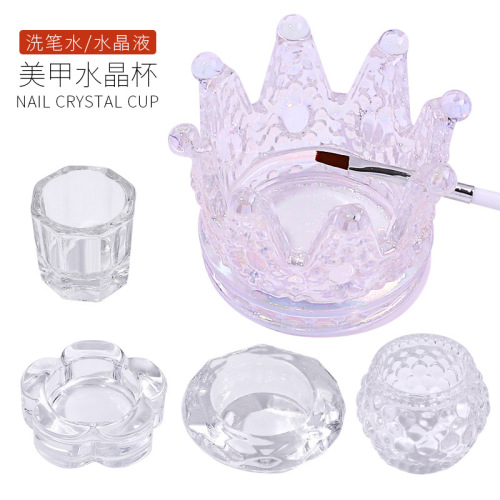 Cross-Border Nail Crystal Cup high Transparent Octagonal Magic Glass with Lid Crystal Nail Crystal Liquid Cup 