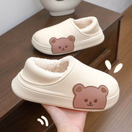 Waterproof Cotton Slippers Women‘s Winter Bag Heel Cute Bear Plush Slippers Thick Bottom Indoor Men Home Cotton Shoes Wholesale