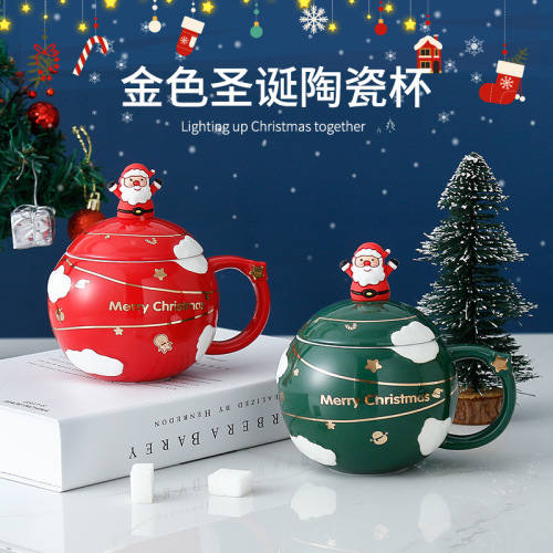 Good-looking Christmas Mug with Cover Spoon Female Birthday Present Ceramic Water Cup Household Milk Coffee Cup Ins