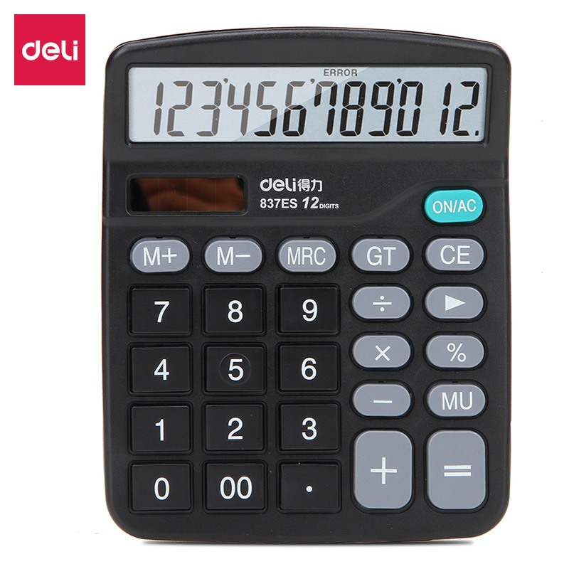 Deli 837es Dual Power Desktop Universal Office Calculator 12-Bit Large Screen Desktop Computer