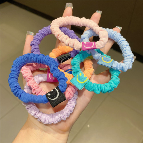 adorable south korea dongdaemun new fluorescent color fabric pleated cute smiley face hair rope hair rope female balls hairware