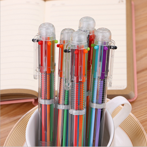 Creative Transparent 6-Color Ballpoint Pen Stationery Multi-Color Pen Neutral Oil Pen Color Ballpoint Pen