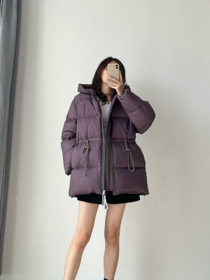 AC * 2021 Winter New Women's Clothing Waist Drawstring Cinched Hoodie Duck down Warm down Jacket