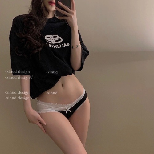 Summer Contrast Color Little Wild Cat Underwear Girl‘s Sexy Seduction Sweet Mesh Lace Edge Women‘s Low-Rise Underwear