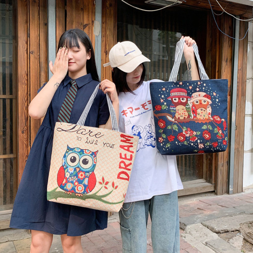 fashion canvas bag korean simple shoulder bag women‘s large capacity shopping bag handbag