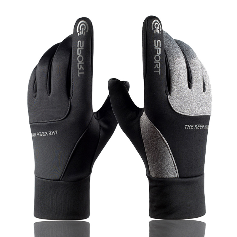 Winter Warm Gloves Men's Outdoor Riding Fleece-Lined Thick Windproof Waterproof Sports Skiing T