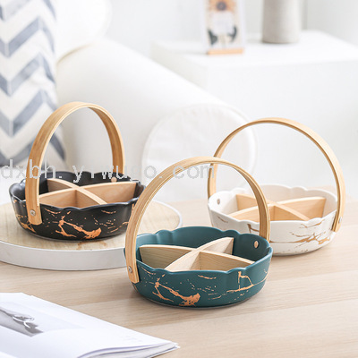 Nordic Style Creative Ceramic Hand-Held Divided Fruit Plate Dried Fruit Tray Dessert Candy Snack Sto