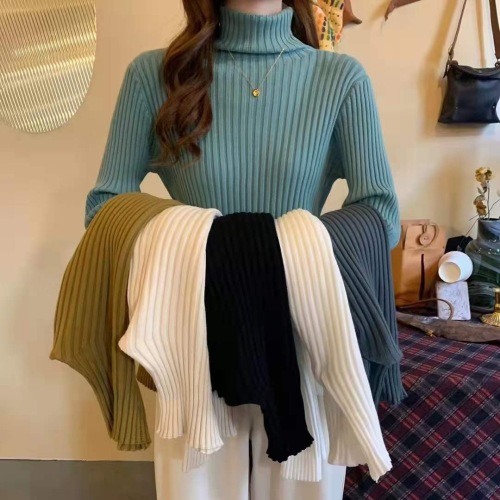 Factory Direct Sales Women‘s Elastic Knitwear Autumn and Winter Women‘s Clothing Sunken Stripe Sweater Bottoming Shirt Stock Stall Tail Goods Wholesale