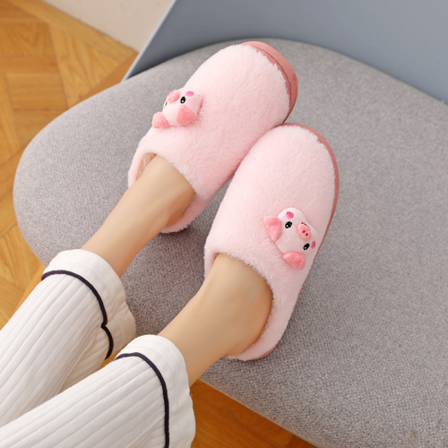 closed toe cartoon cute couple cotton slippers indoor warm winter plush confinement shoes women‘s sleeping shoes men