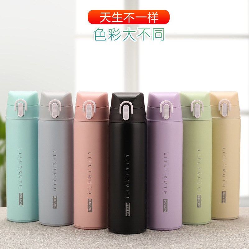 New Twist Lock Vacuum Cup 304 Stainless Steel Bounce Warm-Keeping Water Cup Company Advertising Gift