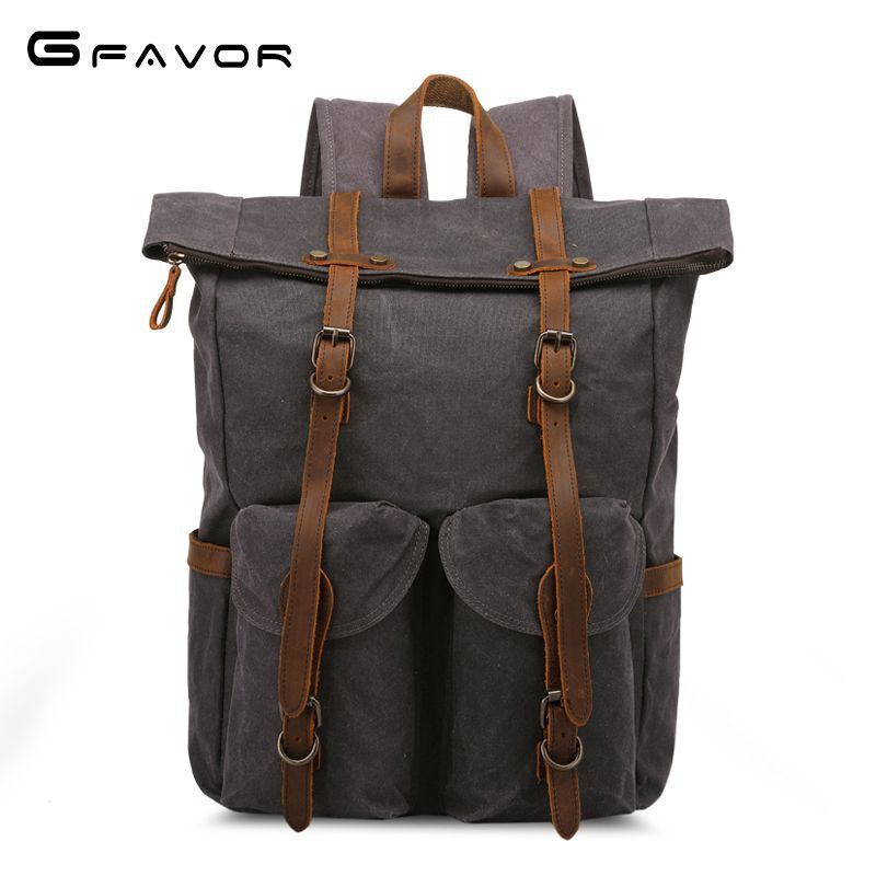 Yuandian New Crazy Horse Leather Backpack Oil Wax Canvas Bag Men's Waterproof and Hard-Wearing