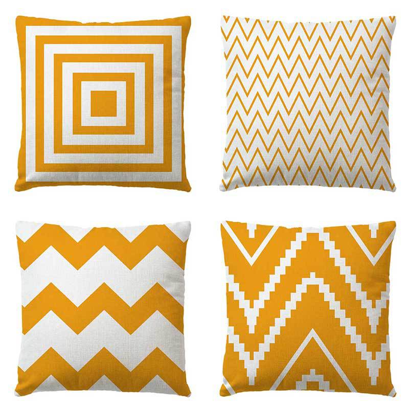 Linen Pillow Cover Cushion Sofa Model Room Pillow Living Room Sofa Geometric Cushion Warm Yellow Bay