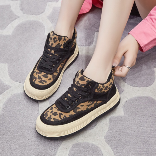 miweika high-top shoes women‘s platform sneakers 2021 new casual shoes leopard print ins trendy cool cow leather sneakers