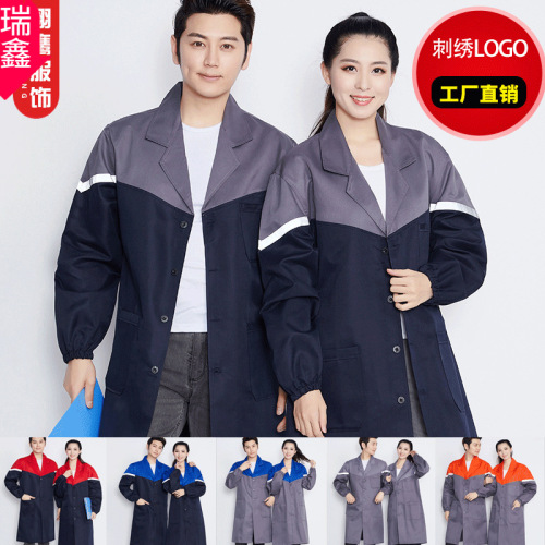 Color Matching Blue Gown Twill Long Work Clothes Men‘s and Women‘s Stain-Resistant Workshop Warehouse Unloading and Handling Work Clothes Logistics Work Clothes