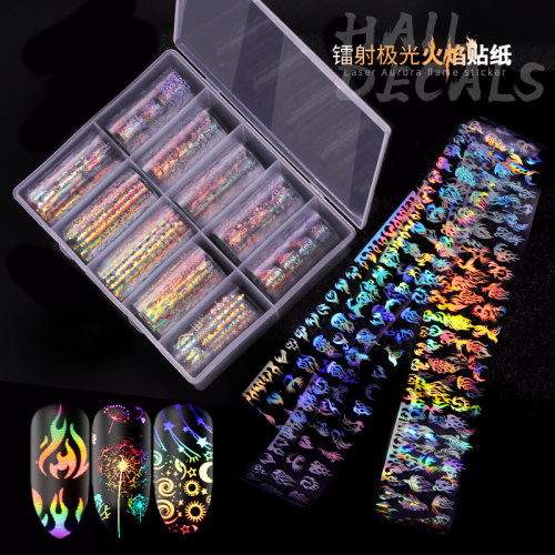 Nail Art Starry Sky Stickers New Laser Flame Nail Stickers Female Nail Stickers 10 Mixed 4cm