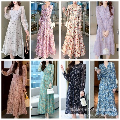 2021 Summer New Korean Mesh Chiffon Dress Women's Floral Fashion Women's Dress Foreign Trade Stall Wholesale