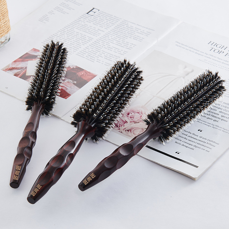 2021new Curly Hair Mane Comb Wooden Rolling Comb Home Inner Buckle Shape Hairdressing Comb Pig Brist