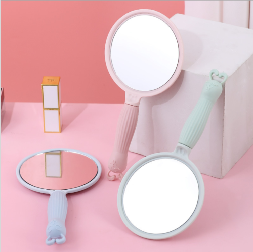 Cartoon Portable Vanity Mirror Student Makeup Mirror with Handle Outdoor Handheld HD Small Mirror Dormitory Mirror