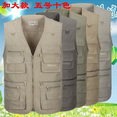 Middle-Aged and Elderly Men‘s Multi-Pocket Vest Thin Spring and Autumn Waistcoat Summer Outdoor Fishing Photography Vest Vest Large Size 