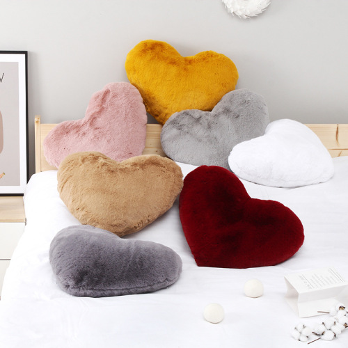 ins heart-shaped pink sofa pillow car peach heart pillow bedside love cushion imitation rabbit fur pillowcase