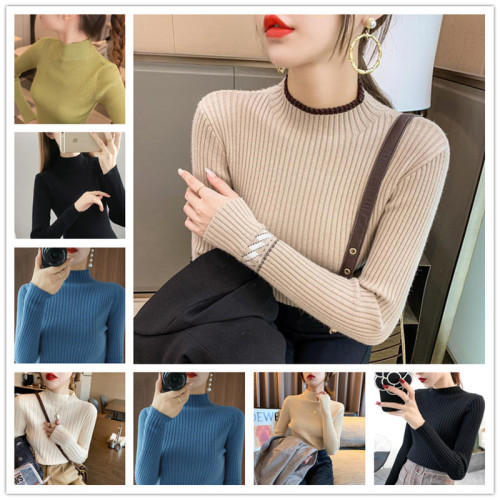 2021 Autumn and Winter Casual Women‘s Miscellaneous Knitted Bottoming Shirt Top Women‘s Stretch Sweater Stock Stall Sweater