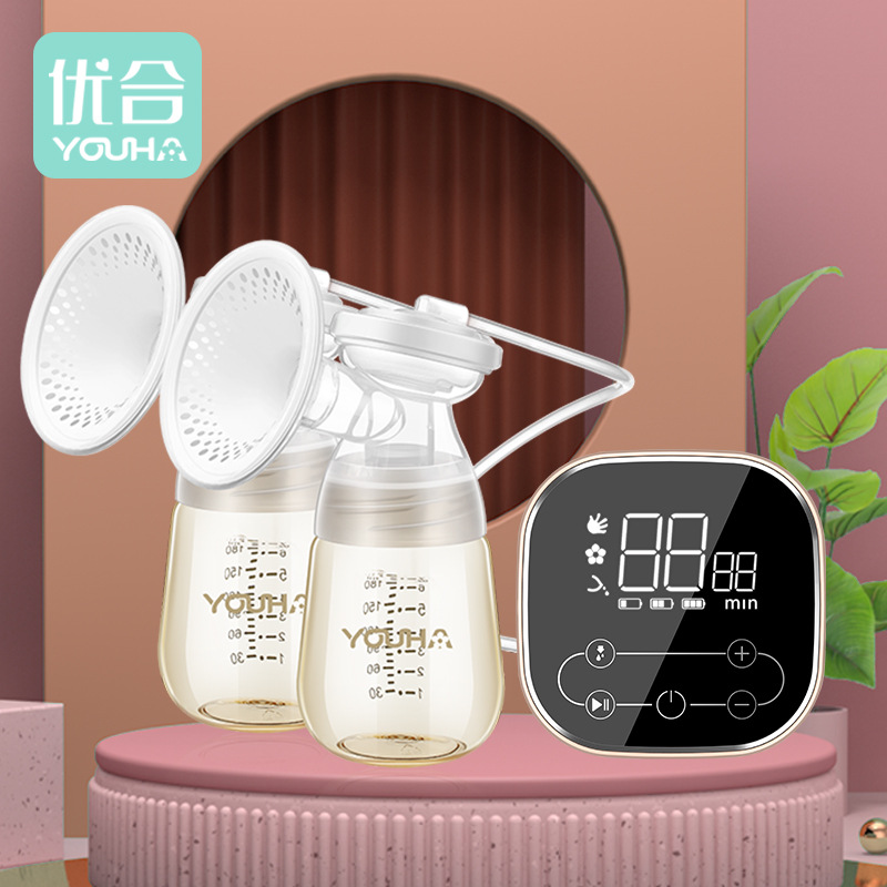 YOUHA Touch Screen Electric Double Breast Pump Cross-Border Bilateral Large Suction PPSU Milk Bottle