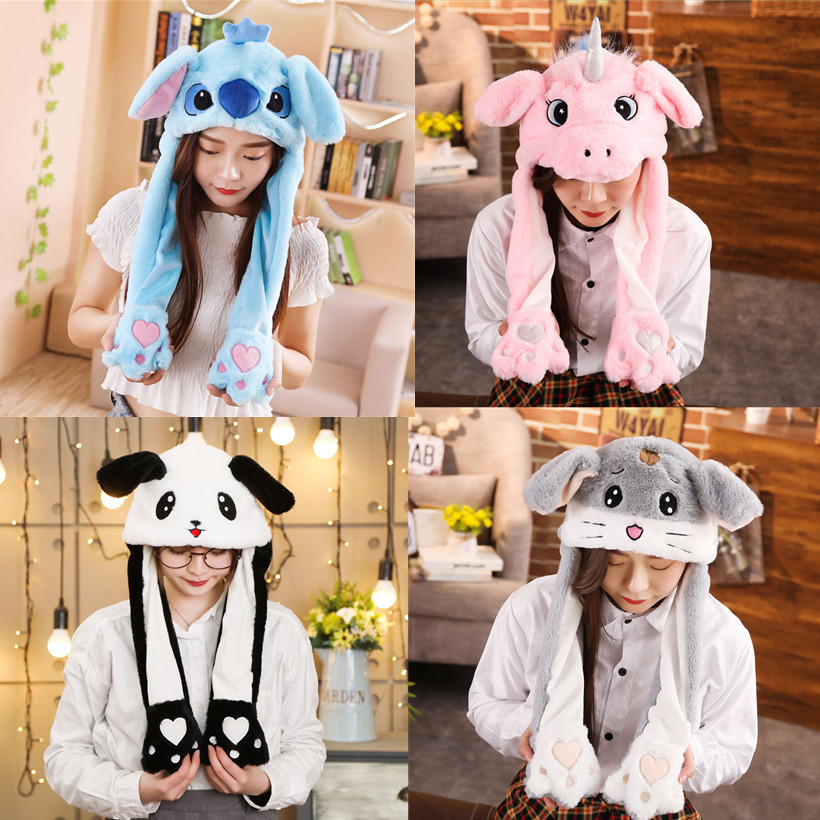 Cute Cartoon TikTok Same Style One Pinch Movable Ears Rabbit Hat Airbag Hat Luminous Flash Style Can