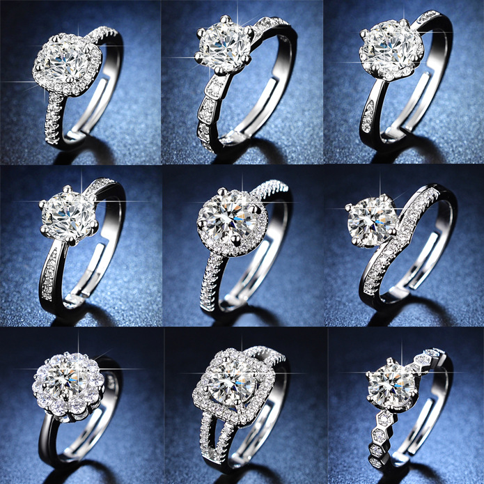Cross-Border Kuaishou Xiaohongshu Internet Celebrity Live Simulation Moissanite Ring Female 1 Karat