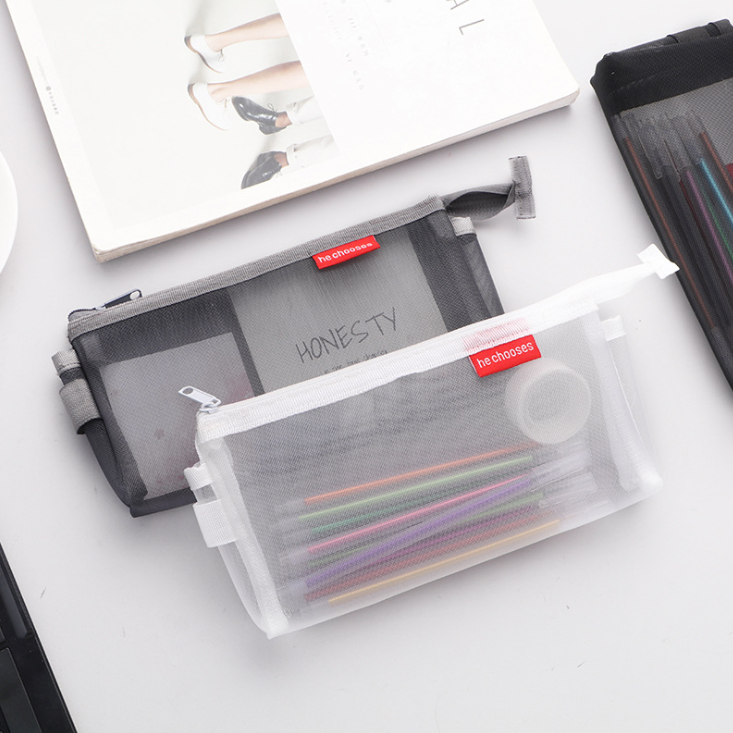 New Nylon Large CapacityBag Student Exam Pencil Case Mesh Stationery Storage Bag Dimensional Transpa