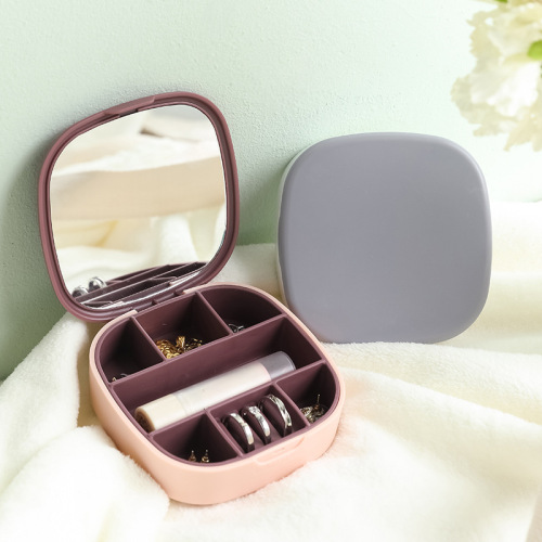 Portable Jewelry Storage Box Travel Jewelry Box Earrings with Mirror Lipstick Storage Necklace Jewelry Stud Earring Box