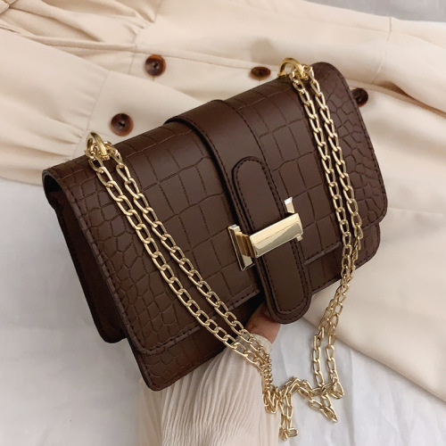 shoulder bag stone pattern crossbody women‘s bag embossed solid color small square bag chain bag