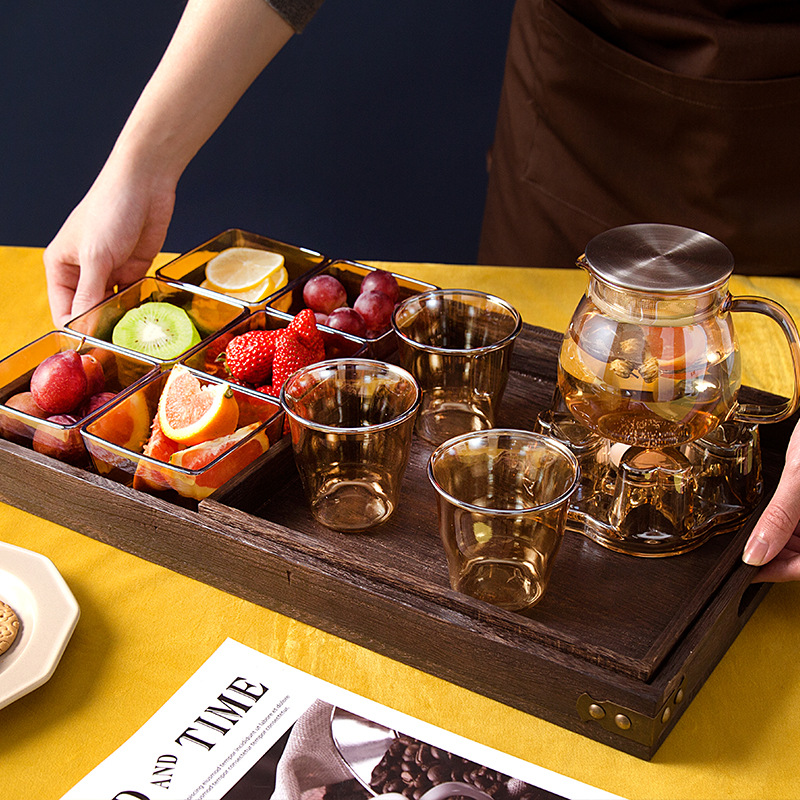 Japanese-Style Creative Glass Snack Dish Water Cup Compartme...