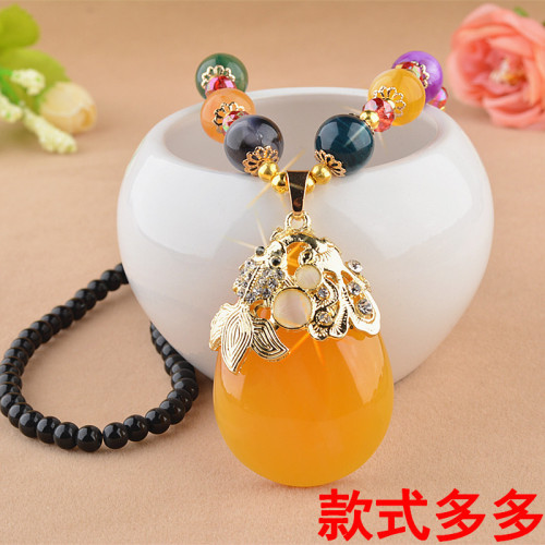 Ethnic Style Goldfish Sweater Chain Long Nece Water Drop Imitation Beeswax Pendant Cotton Linen Trimmings for Clothing Pendant Wholesale