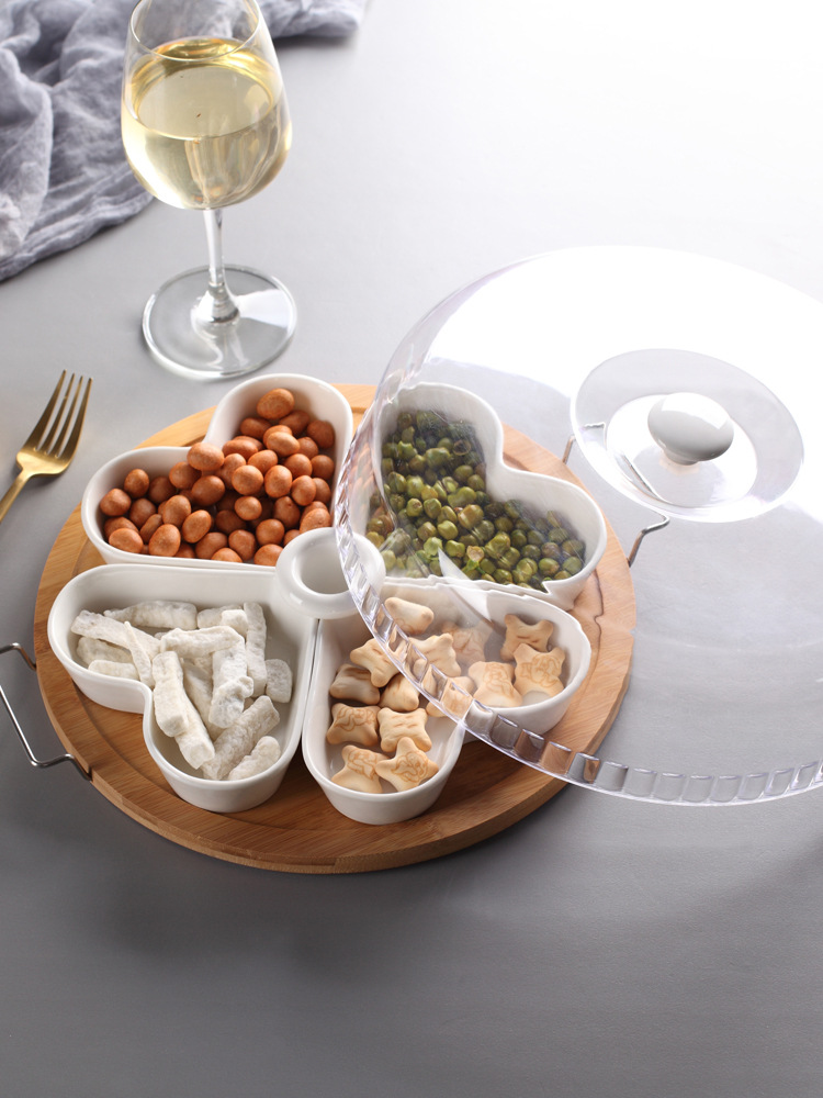 Cross-Border Supply Ceramic Fruit Plate with Lid Square Grid Simple Dried Fruit Platter Candy Box Ne