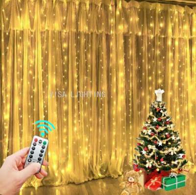3*3 M Curtain Light USB Voice Control Remote Control Eight Function Hook Plug-in Color Light String Christmas Lights