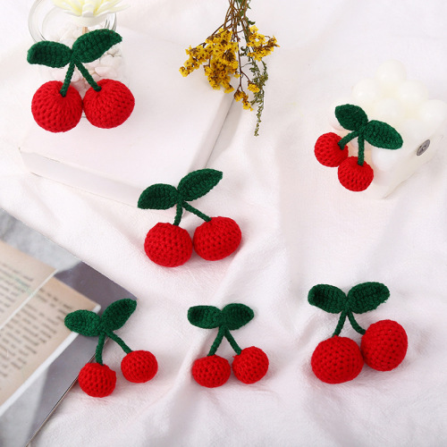 handmade wool cherry jewelry hand hook cherry hat accessories big bag accessories woven cotton thread hand hook flower