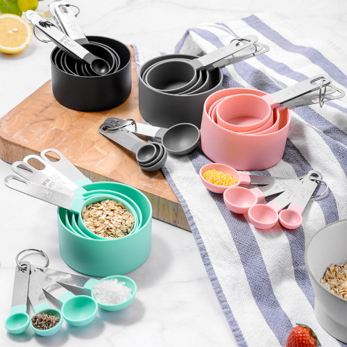 new stainless steel handle measuring cup 8-piece plastic measuring spoon measuring spoon baking set kitchen gadget measuring spoon
