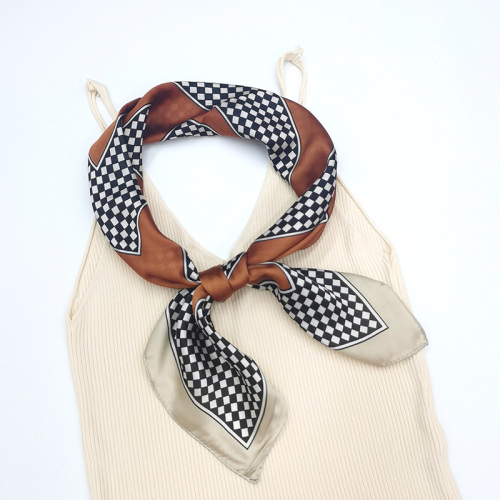 New Plaid Combination Letter Printing Square Scarf Foreign Trade Silk Scarf Spot Scarf Artificial Silk Soft Scarf