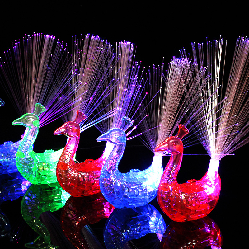 Peacock Finger Lights Light-Emitting Color-Changing Peacock Open Screen Optical Fiber Lamp Children&