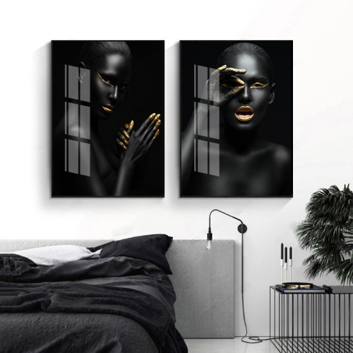 Modern Minimalist Decorative Painting Living Room Affordable Luxury Fashion Black Gold Women‘s Hanging Painting Personality Creative Showroom Mural